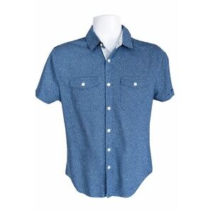 Paper Denim & Cloth Mens Slim Fit Short Sleeve Button Down Shirt Blue Small